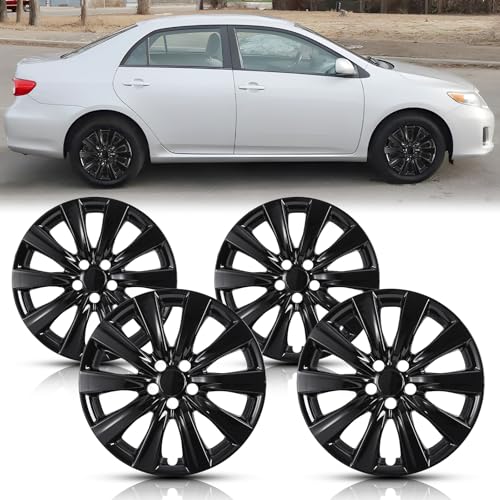 WolfX 16 Inch Hubcaps Set of 4 Wheel Rim Cover for Toyota Corolla 2009-2025 (Included for Toyota Matrix 2009-2014) (Only Fit for Steel Hub) ABS+PC Material Wheel Rim Hub Cap Replacement Black Lacquer
