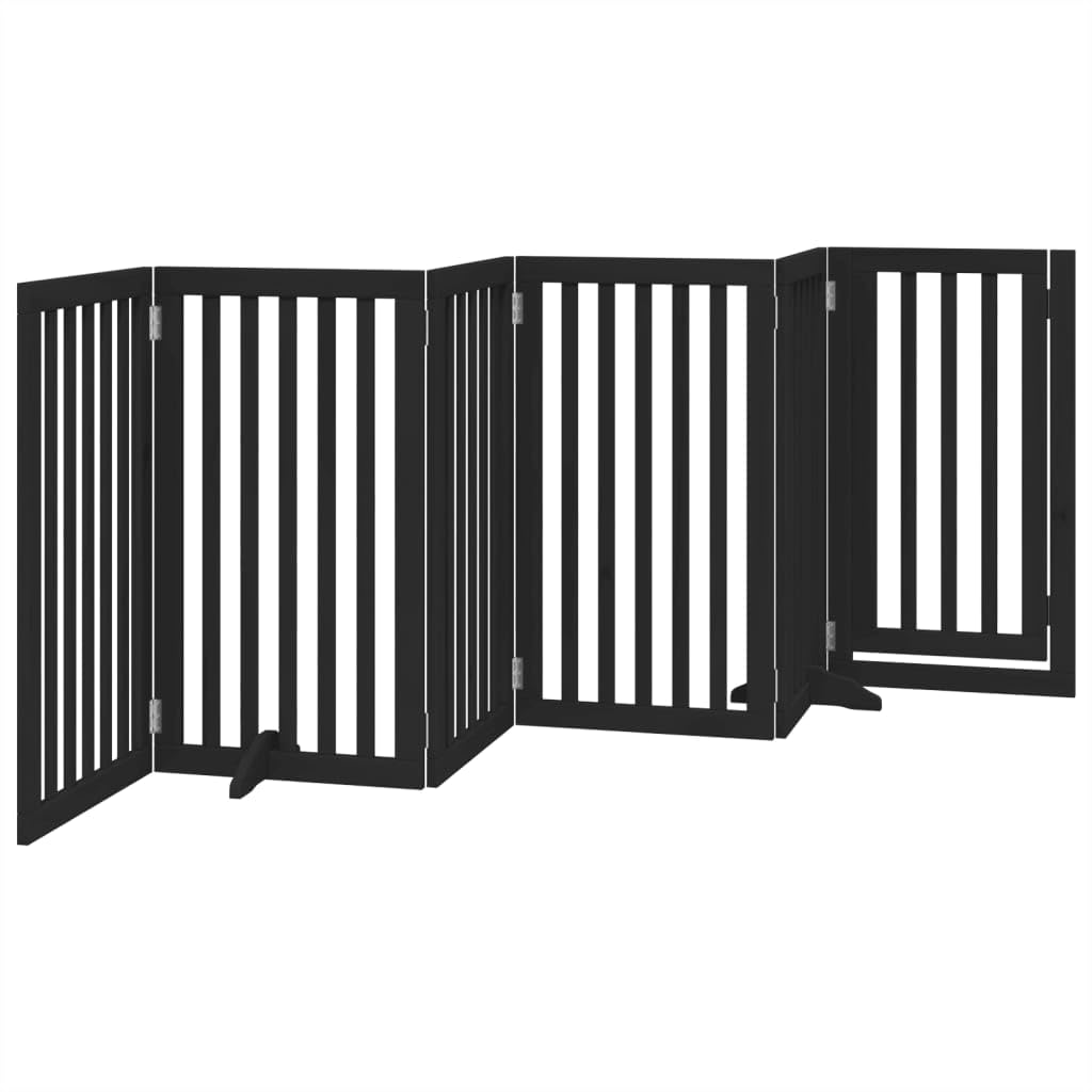 Grille de séparation pliable pour chien en bois de peuplier - 6 pièces - Noir - Avec porte - 300 cm