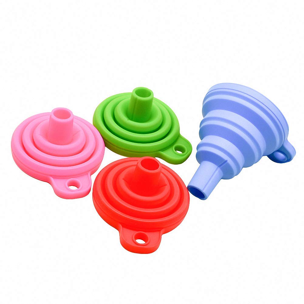 Ulalaza 4PCS Collapsible Silicone Foldable Kitchen Funnel Set Food Grade Free Dishwasher Safe Food Grade Foldable Kitchen Funnels for Water Bottle Oil Liquid Powder Transferring