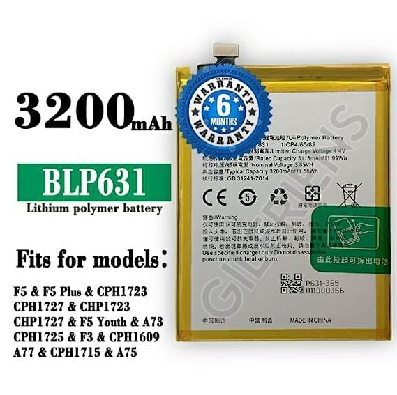 Image of Original BLP631 Battery for Oppo F3, F5, A77, F5 Youth Battery with 6 Month Warranty** (CAR107)