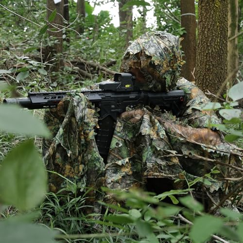 Image of Zicac Outdoor Ghillie Suit 3d Leafy Camo Poncho for Men Hunting Bird Watch Military CS Woodland Hoodie Camouflage Cloak