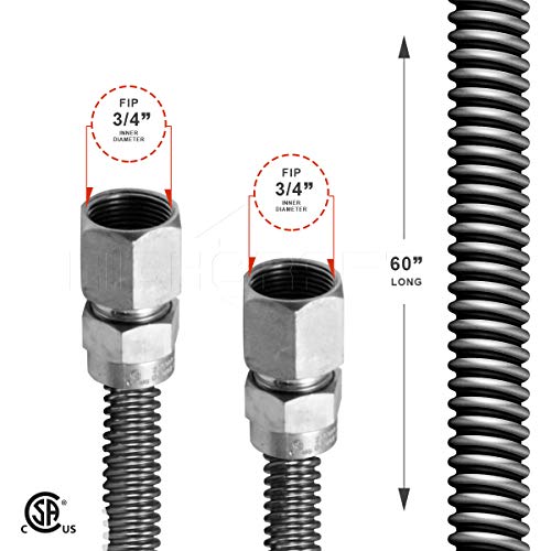 Flextron FTGC-SS12-60O Flexible Gas Line, Gas Pipe Connector With 5/8 in. Outer Diameter and 1/2 in. Inside Diameter; 3/4 in. FIP x 3/4 in. FIP Fittings; Uncoated Stainless Steel Gas Hose 60 in. Long - Thumbnail 4
