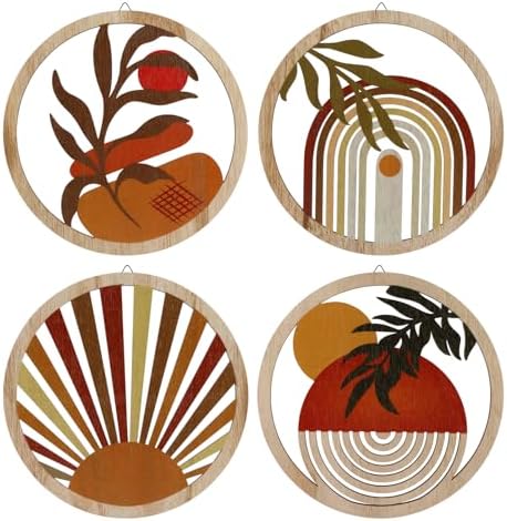 4 peças de decoração de parede boho rústica de madeira para sala ...