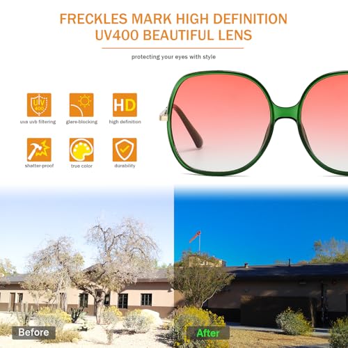 Image of Freckles Mark 70s Super Oversize Square Sunglasses for Women Vintage Rectangular Plastic Frame