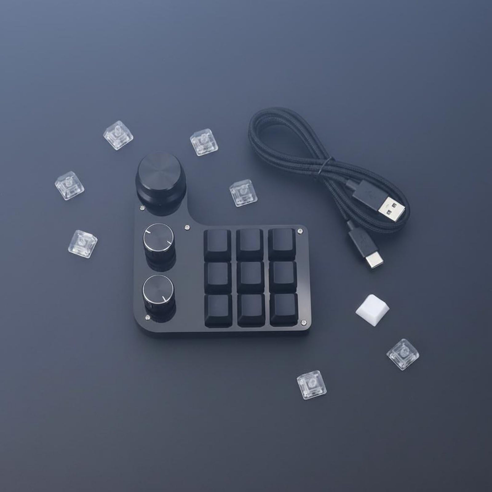 Tastiera da Gioco Tastierino Keypad Controller Periferica con 9 3 Manopole per E Scorciatoie Tasti Meccanici Intercambiabili Retroilluminazione USB C, Switch Rosso