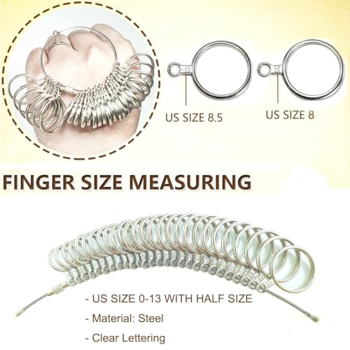 Image of Ring Mandrel Sizer Kit, Ring Making and Repair Tools with Ring Sizer, Jewelry Hammer, Jump Rings, Chains and Polishing Cloth for Jewelry Making and Ring Sizing (11-Ring Size Shaper Tool)