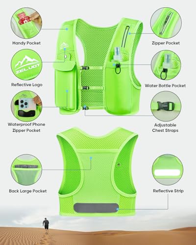 Image of Zelvot Running Vest for Women Men, Adjustable Running Phone Holder Vest, US Patent, Running Hydration Vest with 500ml Soft Flask, Reflective Running Backpack for Hiking