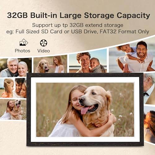 Image of Digital Picture Frame, Frameo 15.6 Inch WiFi Digital Frame Large Display | 1920*1080 IPS FHD Touchscreen, 32GB, Wall-Mountable, Share Picture Video, Electric Photo Frame, Mom Gifts, Black Woodgrain