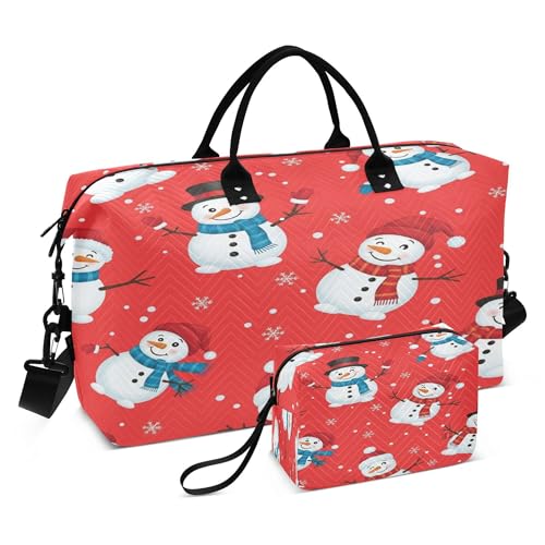 Exnundod Women Weekender Bags Snowmen on Red Pattern Travel Duffel Bags Carry On Overnight Bag Large Tote Luggage