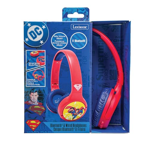 Image of LEXiBOOK, Superman Bluetooth Headphones, HPBT010SU | 2-in-1 Bluetooth & Wired, Volume limited, Foldable, Adjustable, Red /Blue