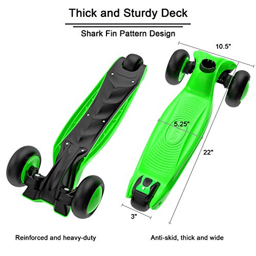 Image of Allek Kick Scooter B03, Lean 'N Glide 3-Wheeled Push Scooter with Extra Wide PU Light-Up Wheels, Any Height Adjustable Handlebar and Strong Thick Deck for Children from 3-12yrs (Lime Green)