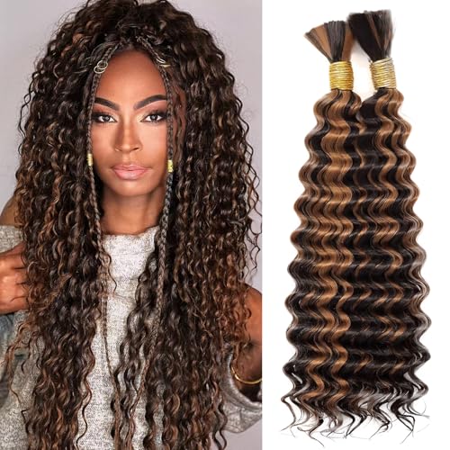 LPARMJIT Deep Wave Bulk hair for Braiding 18 inch 2 Bundles/Pack No Weft for Braiding Wavy Synthetic Braiding Hair Extensions for Boho Braids (P4/30