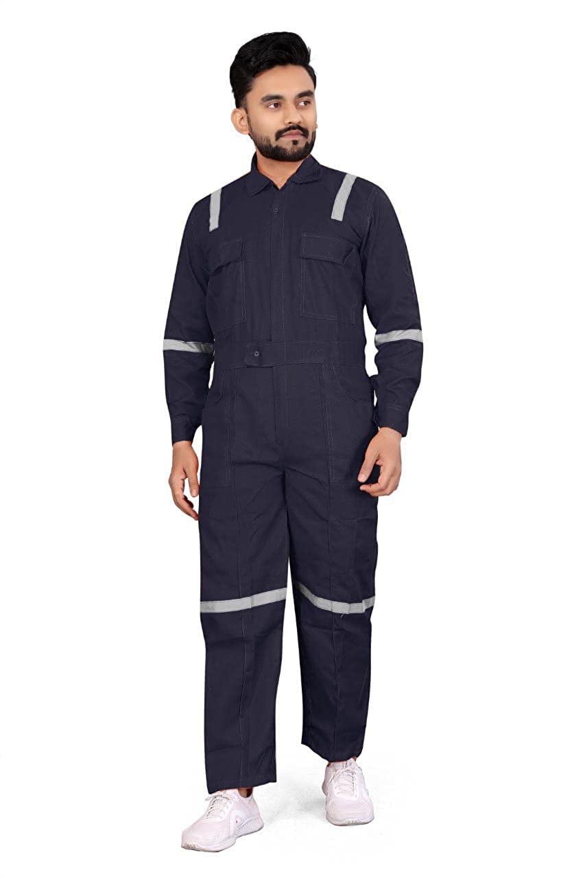 GUDDIES Men's Industrial Work Wear Coverall Boiler Suit with Reflective Tape (Blue)