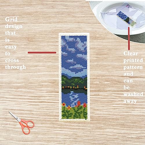 Image of FREEBLOSS 6 Set Cross Stitch Bookmark Kit Scenery Pattern with 30 Colors Embroidery Floss DIY Bookmark Kit with Instruction Embroidery Kit for Beginners 8''x2.4''