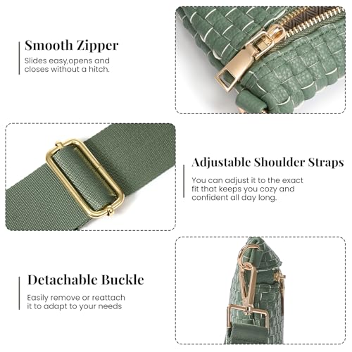 Image of Woven Crossbody Bags For Women, Checkered PU Waist Pack Travel Sling Bag
