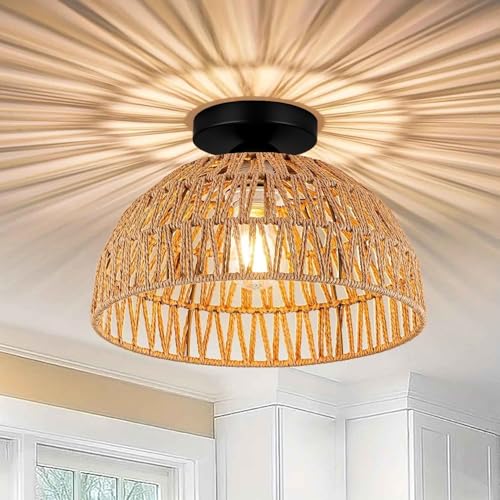 Image of Artica Rattan Ceiling Lamp - Modern Hanging Light Fixture for Bedroom, Living Room & Home Decoration | Rattan Pendant Ceiling Light