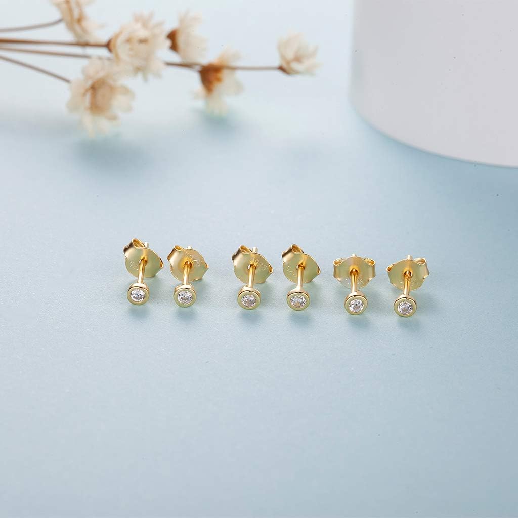 CERSLIMO Silver Stud Earrings for Women Men Girls 3 works Sterling Silver Tiny Round Stud Earrings Small Dainty Cartilage Tragus Cubic Zirconia Earrings Set (2 - Image 4