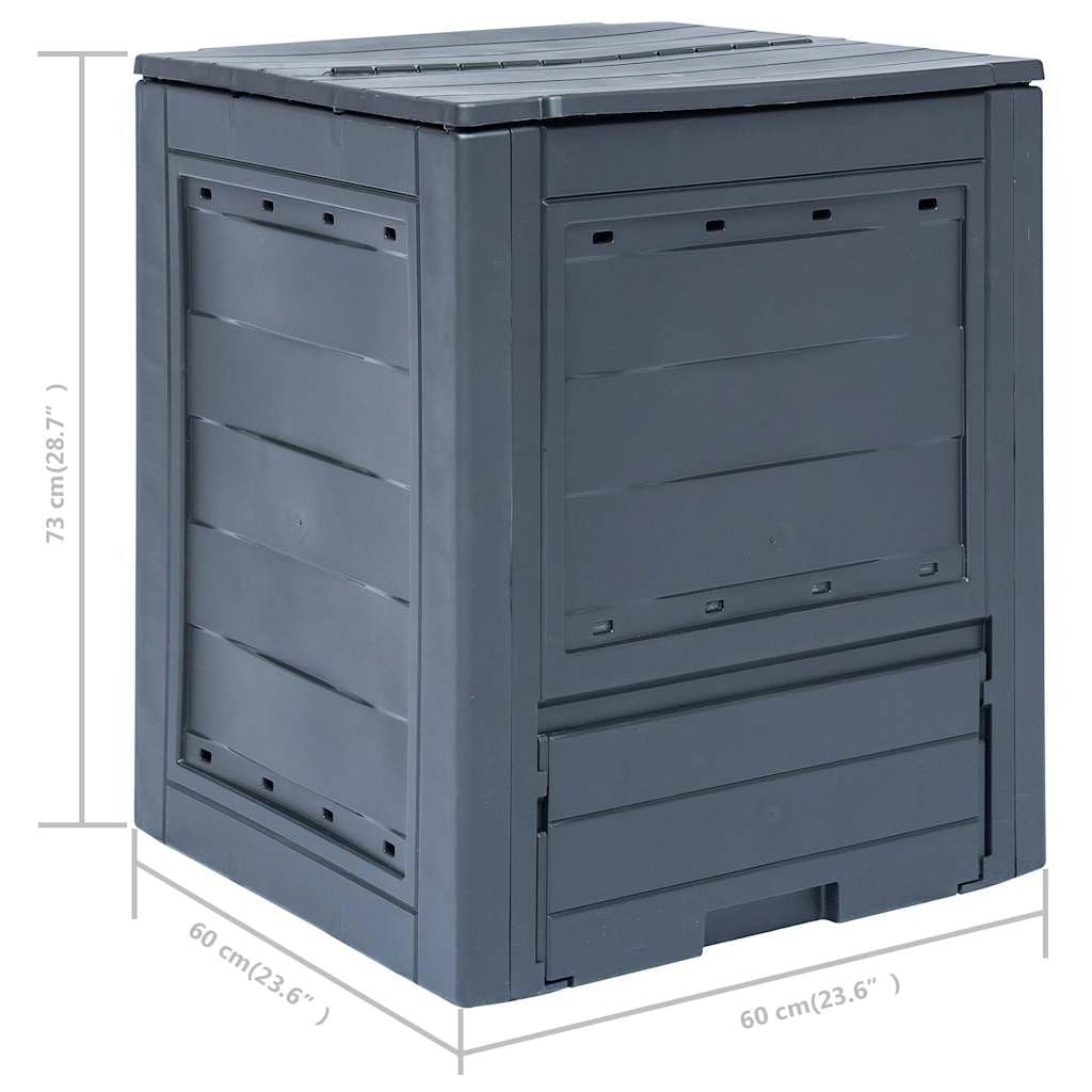 Mangloder - Compostador de jardín (3 unidades, 60 x 60 x 73 cm, 780 L, plástico con tapa de ventilación, tapa de ventilación, para balcón, terraza, jardín, reciclaje de humus), color gris