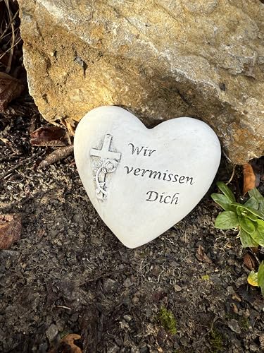 Bambelaa! Grabdeko Grabschmuck Wetterfest Herz Inschrift - Wir Vermissen Dich - Steinharz Deko Für Friedhof Grab Garten