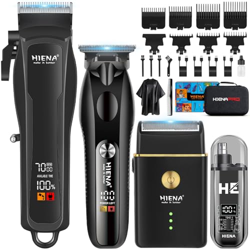 HIENA PRO Tondeuse à cheveux pour homme, sans fil, tondeuse à barbe, rasoir à lames, tondeuse à nez, kit complet de rasage et de coupe de cheveux...