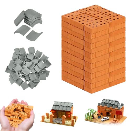 WOUYTPE 80 Pezzi Mini Mattoni di Simulazione, Mini Modello di Mattoni, Mattoncini Modello Miniatura, Utilizzato per Simulare Scenari di Costruzione per Bambini, Effetto Realistico (con Set di Tegole)