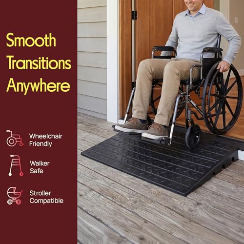 Pyle 3.0" Rise Rubber Threshold Ramp, 2200 Lbs Load Capacity Rubber Ramp for Doorways, Heavy-Duty Portable Design w/Non-Slip Surface for Scooters, Strollers, Indoor Outdoor Use, 42 x 24 x 30 Inches by Pyle - Used condition - Image 2