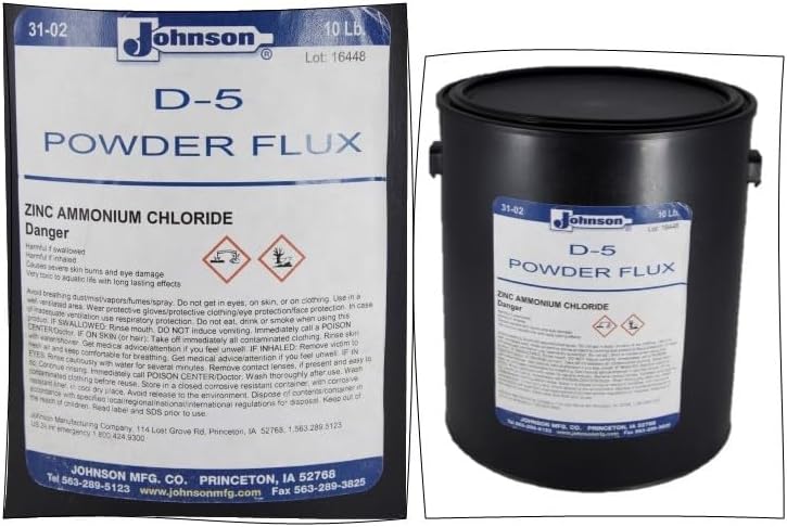 Miniatura 2 de Johnson's D-5 Powder Flux - Flujo de cloruro de amonio de zinc para reparaciones profesionales de radiadores y soldadura de metal, polvo de fundente