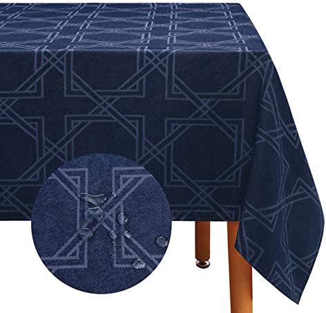 Hiasan Jacquard Rectangle Tablecloth with Geometric Pattern - Waterproof Wrinkle Resistant Washable Luxurious Fabric Table Cloth for Dining Room Party Kitchen, Navy Blue, 54 x 80 Inch