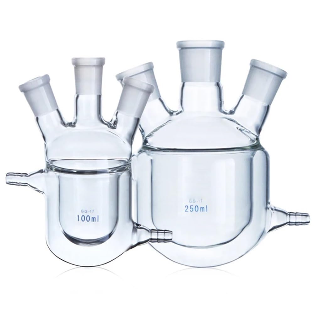 Vetreria da laboratorio Reattori pilota in camicia a tre colli, pallone in vetro borosilicato a parete spessa, laboratorio(100ml 24x24x24)