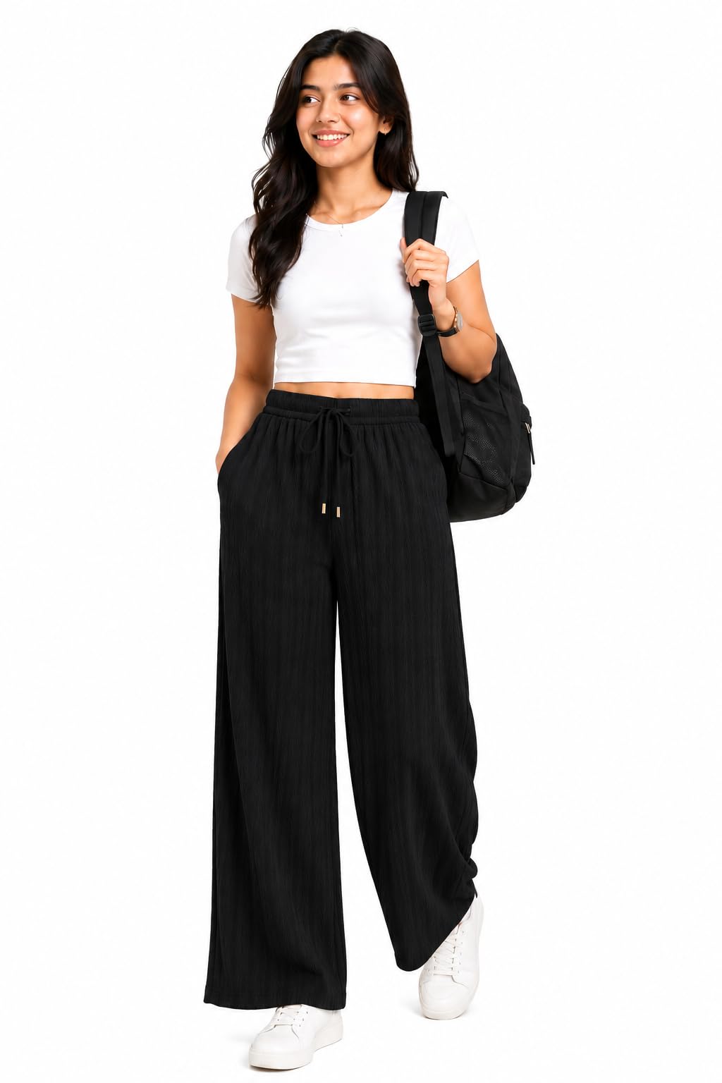 Women's Lycra Free Flow Pants | Wide Leg Palazzo | Stretchable Elastic Waist Palazzo | Casual Office Wear College Wear Travel Wear Bottom Wear-picture-27