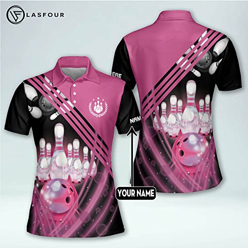 Lasfour Personalized 3D Pink Bowling Shirt For Women, Custom 3D Bowling Jerseys Shirt For Girls, Funny Bowling Team Shirts For Women #TOP5