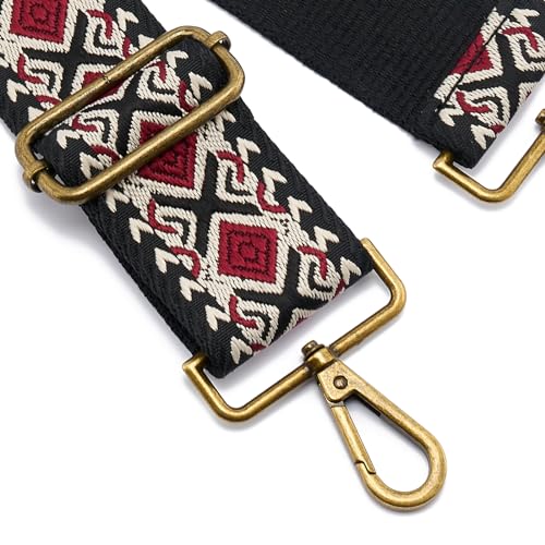 Image of ZOOEASS Bronze Buckles Purse Strap, 2 inch Wide Crossbody Handbag Strap Adjustable Replacement Shoulder Strap Vintage Embroidery