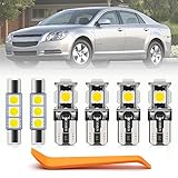 13pcs Malibu LED Interior Light Bulbs Kit for Chevy Malibu 2008 2009 2010 2011 2012 Map Dome Glove Box Trunk License Plate Lights Super Bright 6000K White Interior LED Bulbs Light + Install Tool