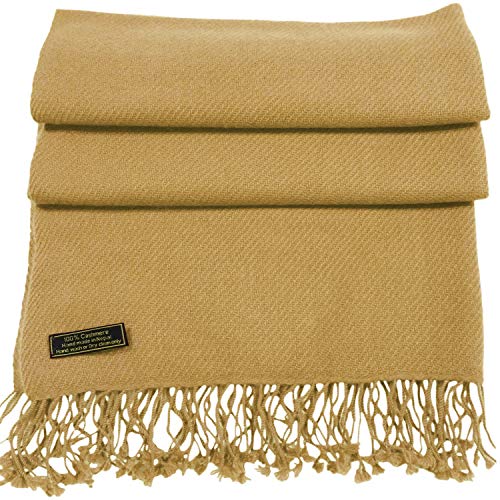 CJ Apparel Gold 100% Cashmere Shawl Pashmina Gold Brown Scarf Wrap Stole Head Wrap Hand Made in Nepal New3