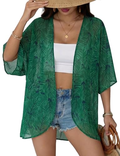 Image of Chunoy Women Floral Beach Wear Cover Up Chiffon Kimono Cardigan Open Front Blouse Top