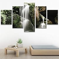 SIGNWIN 5 Panel Canvas Wall Art Modern Art Multicolor Nature Photography Relax/Calm Romantics Waterfall for Home Decorations Ready to Hang - 60