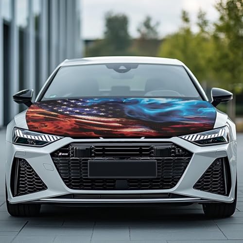 Image of Car Hood Cover Elastic Polyester Car Hood Cover Waterproof Automotive Accessories Suitable Most Automotive Sedans Trucks Pickup Sports Cars (American Flag Design)