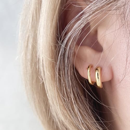 Image of Obidos 14K Gold Plated Illusion Stud Earrings for Women | Triple Huggie Hoop Earrings for One Hole| Trendy Simple Hypoallergenic Fashion Accessories Gold Jewelry Gifts for Womens