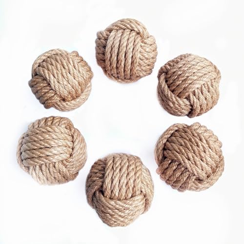 Opwirl Jute Decorative Balls for Bowls, Natural Vase Filler for Home Decor Accents, Coastal Vase Fillers for Centerpieces, 3 inch Rustic Orb Ball for Neutral Home Beige Decor Set of 6