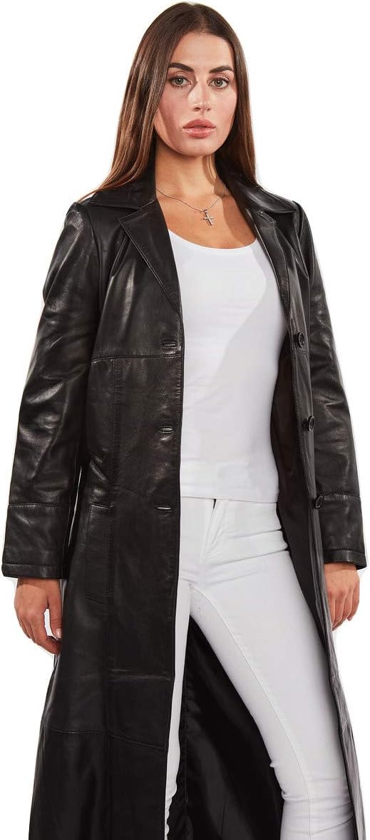 ladies leather long coat