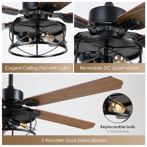 Dannilong-Farmhouse-Ceiling-Fan-with-Light-and-Remote-56-Rustic-Flush-Mount-Ceiling-Fans-5-Dual-Finish-Blades-Carnegie-Industrial-Fandelier-for-Living-room-Bedroom-Patio-E26 Dannilong Farmhouse Ceiling Fan with Light and Remote 56 Rustic Flush Mount Ceiling Fans 5 Dual Finish Blades Carnegie Industrial Fandelier for Living room Bedroom Patio E26
