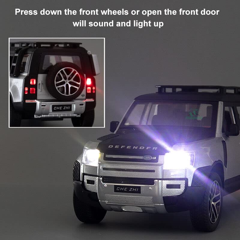 Image of 1 /24 Diecast Model Car Pullback Vehicle Toy Collection for Land Rover New Defender, Kids Gift, with Sound and Light, Multicolor