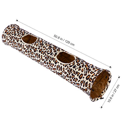 POPETPOP Cat Tunnel Toy for Indoor Cats Collapsible with 2 holes Leopard Print 27 * 129cm - Image 5