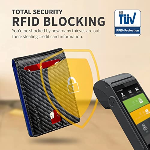 Runbox Slim Wallet For Men Minimalist Leather Bifold Rfid Blocking With Gift Box Carbon Black And Blue #TOP3