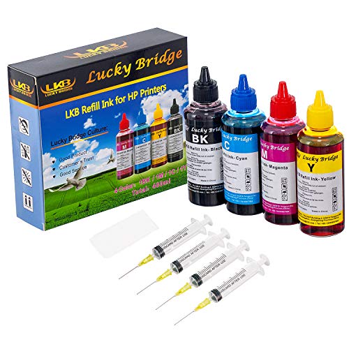 LKB Refill Ink Kit 6x100ml for HP 950 951 60 61 952 902 901 61 60 62 63 21 22 920 940 934 564 932 933 711 970 971 92 94 95 96 97 Cartridge or CIS CISS System 4 Color Set (600ml) -US