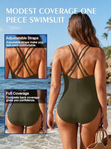 Image of KI LAPHEE One Piece Swimsuits for Women Tummy Control Bathing Suits Sexy Criss Cross Back Swimwear