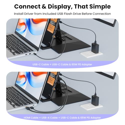 Image of Hyangin Triple Screen Laptop Monitor Extender 15.6 inch, 2026 Upgraded One Cable Connection Quad Monitor Setup, 1200P FHD Portable Triple Monitors for Laptop, Compatible with Windows /Mac /Chrome OS /Phones
