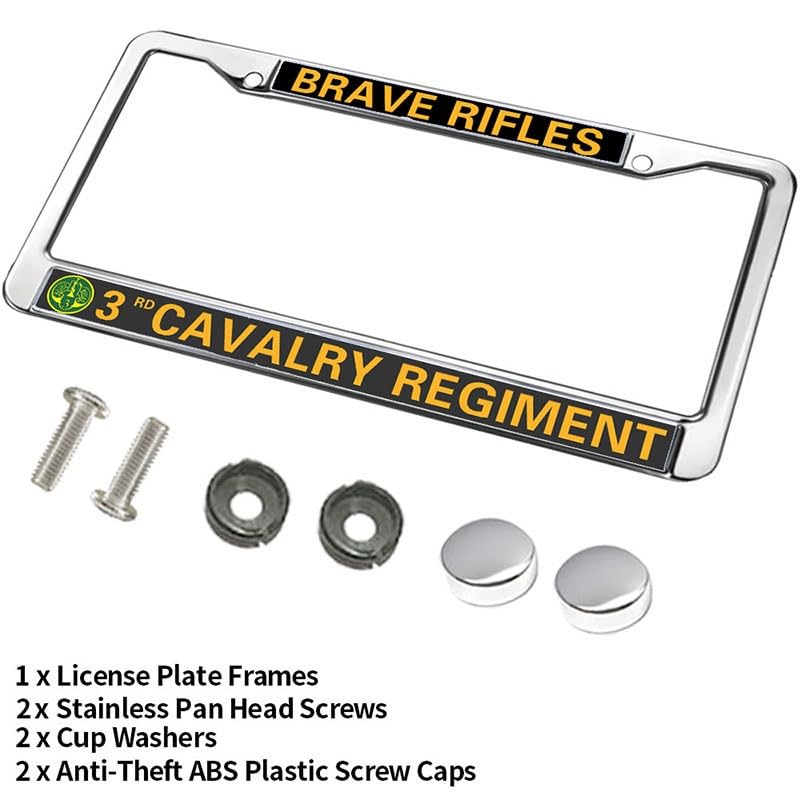 Image of Brave Rifles 3rd Cavalry Regiment License Plate Frame Metal Car Tag Holder | Brave Rifles 3rd Cavalry Regiment License Plate Frame Heavy Duty Metal Tag Cover Fit Standard US Auto Truck Accessories