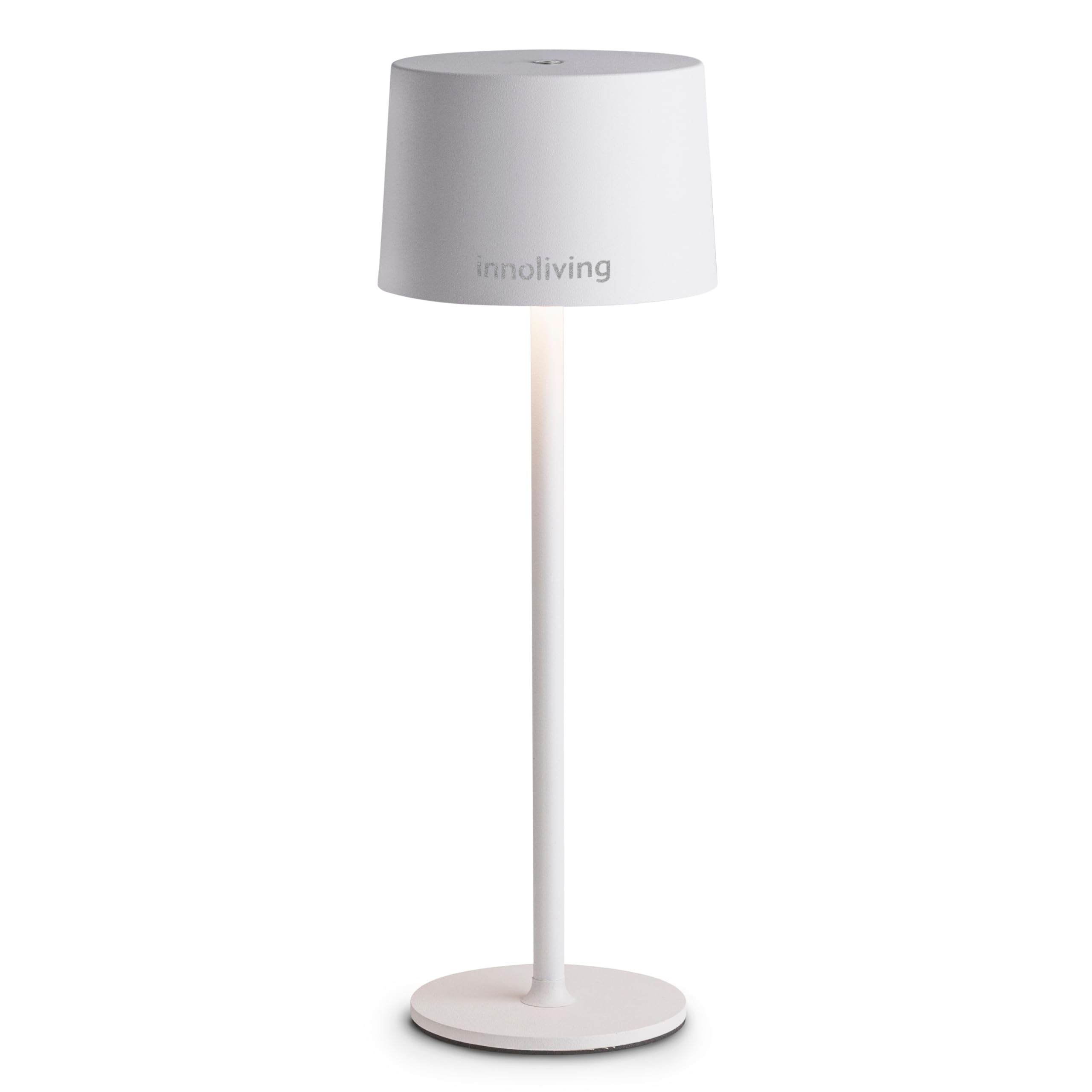 Innoliving Lampada da tavolo LED ricaricabile INN-​291 Bianca o Nera con batteria al litio, altezza 350 mm diametro 120 mm, luce naturale/​calda/​fredda, luminosità 150 lm (Bianco)
