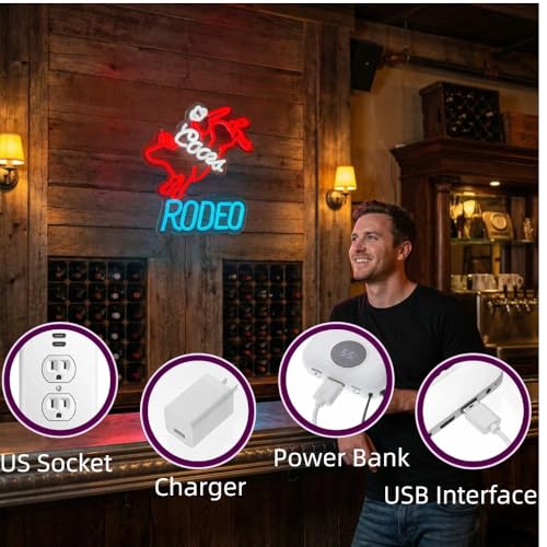 Image of Crs RODEO LED Neon Lights for Wall Decor Signs, Western Decor Cowboy Dimmable Western Rodeo Neon Light Signs for Wall Decor Cowboy Neon Sign for Man Cave Home Bar Beer